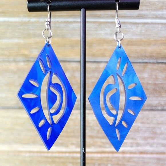 Blue Evil Eye Protection Light weight Acrylic Earrings  - Amulet Gifts for Her‎ - Picture 1 of 1